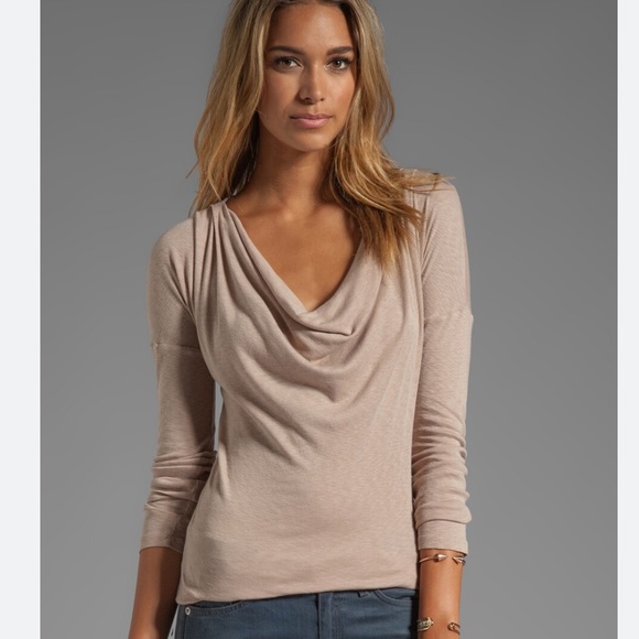 Talbots 100% Pure Merino Wool Tan Draped Front Neckline Sweater Small - Picture 2 of 7